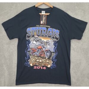 Sturgis Black Hills Rally Motorcycle Graphic Tee Shirt Mens L 75th‎ Anniversary